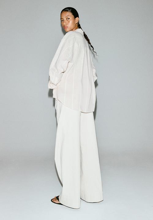H&M - Oversized linen-blend shirt - light beige