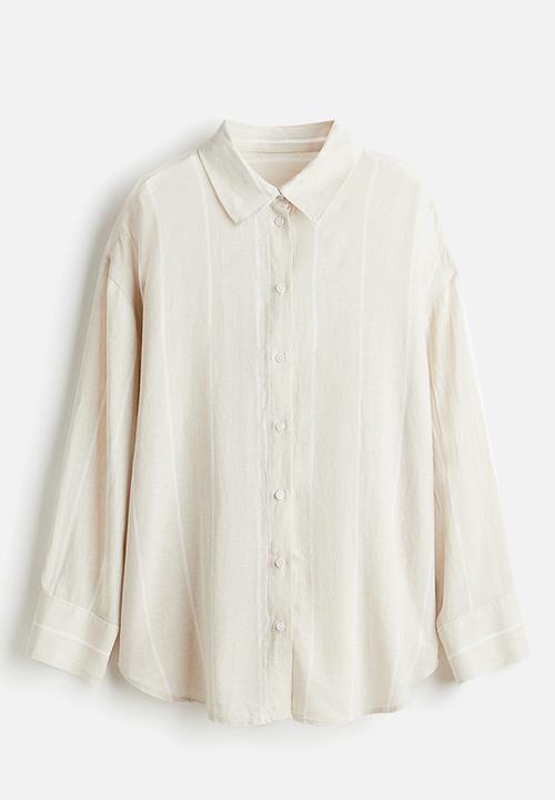H&M - Oversized linen-blend shirt - light beige