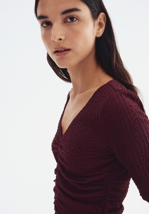 H&M - Textured draped top - burgundy