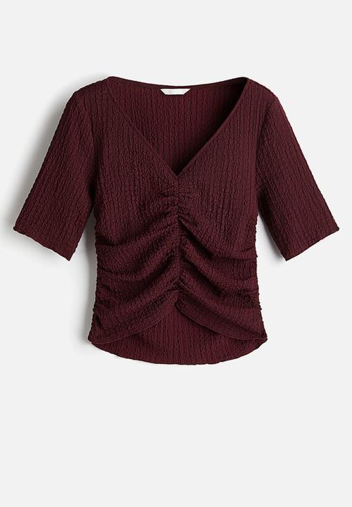 H&M - Textured draped top - burgundy