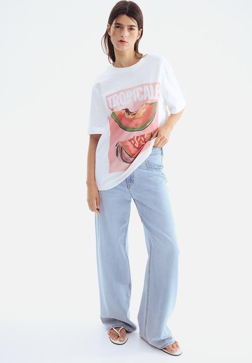 H&M - Printed t-shirt - white & ropicale