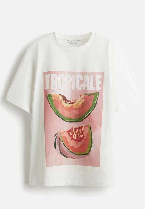 H&M - Printed t-shirt - white & ropicale