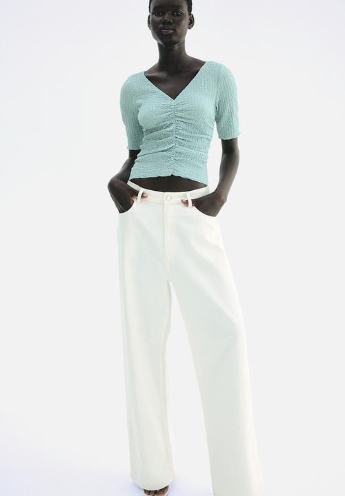 H&M - Textured draped top - light turquoise