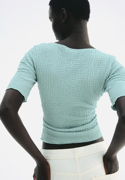 H&M - Textured draped top - light turquoise