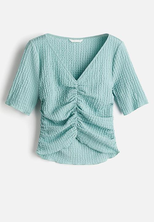 H&M - Textured draped top - light turquoise