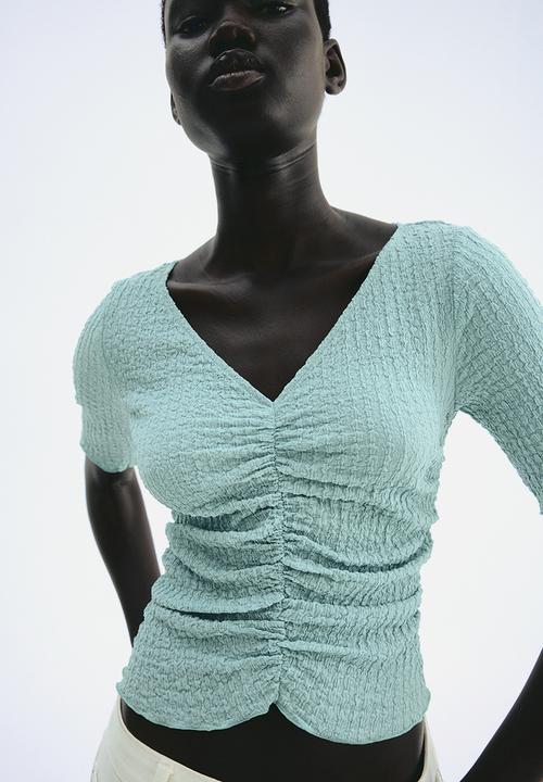 H&M - Textured draped top - light turquoise
