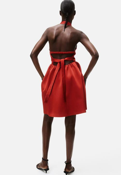 H&M - Circular-skirt halterneck dress - red