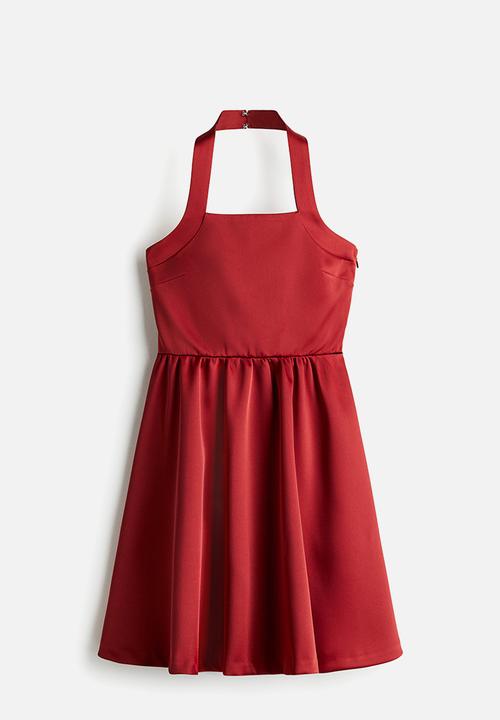 H&M - Circular-skirt halterneck dress - red