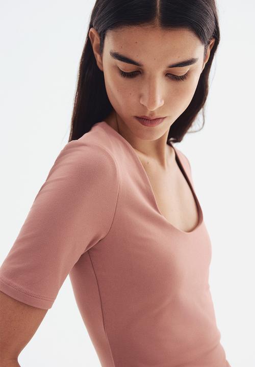 Square-neck top - dusty pink - 1293264004