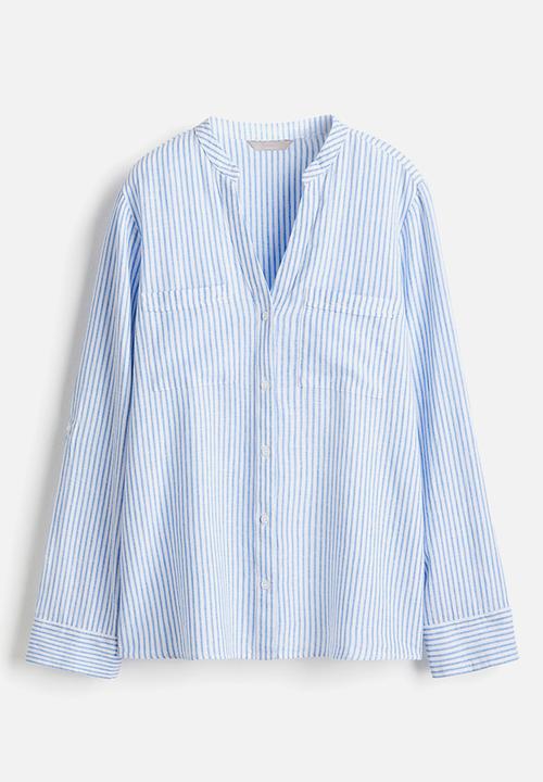 H&M - Linen-blend shirt - white & blue striped