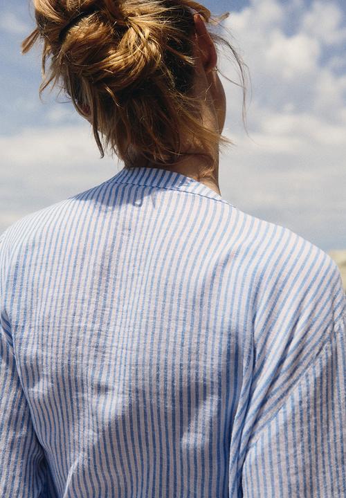H&M - Linen-blend shirt - white & blue striped