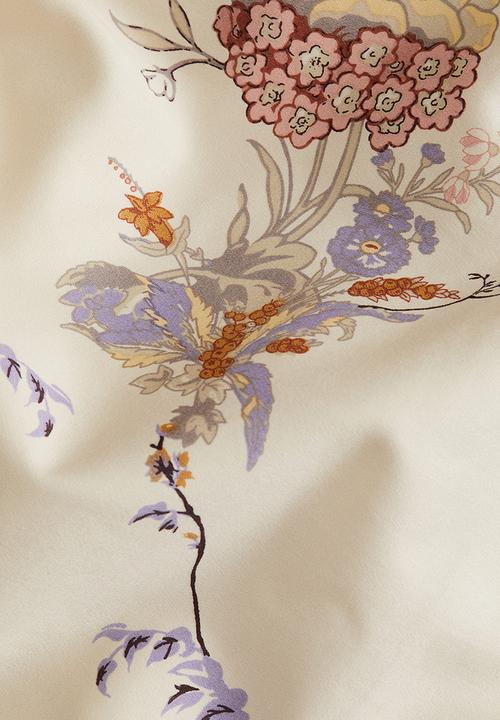 H&M - Satin double/king duvet cover set - dusty light beige/floral