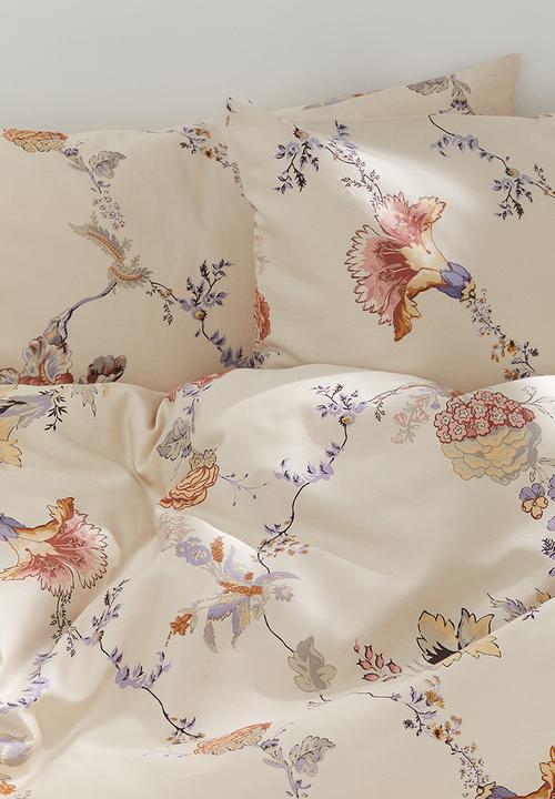 H&M - Satin double/king duvet cover set - dusty light beige/floral