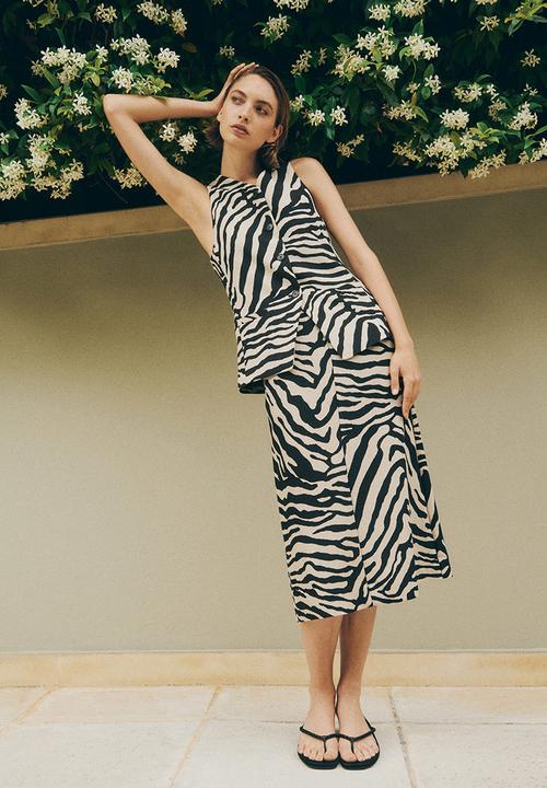 H&M - Midi skirt - ight beige zebra print