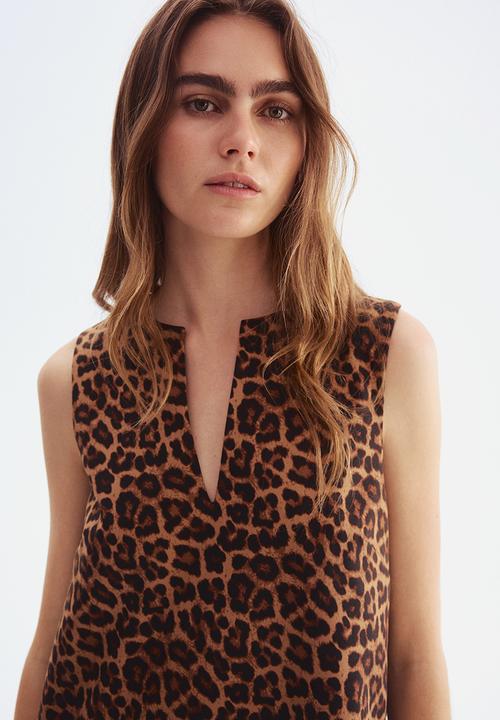 H&M - Twill shift dress - dark beige leopard print