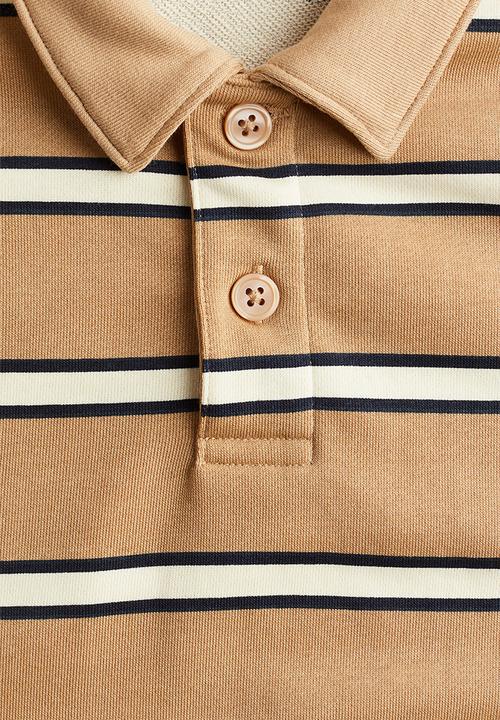 H&M - Loose-fit rugby shirt - beige/striped