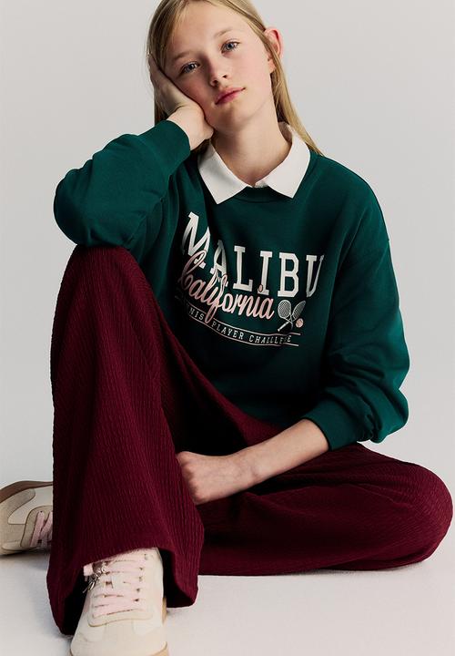 H&M - Textured jersey trousers - dark red