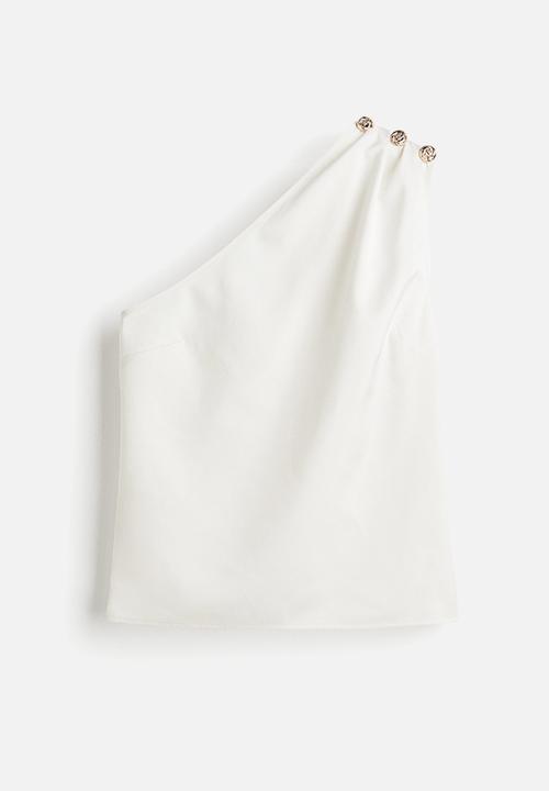 H&M - Button-detail one-shoulder top - white