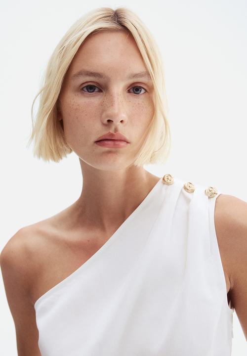 H&M - Button-detail one-shoulder top - white