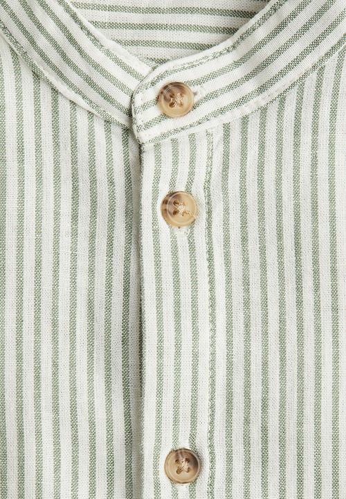 H&M - Linen-blend grandad shirt - light green/striped