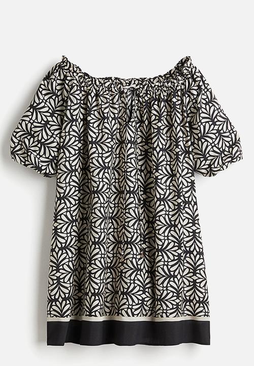 H&M - Tie-detail dress - black patterned