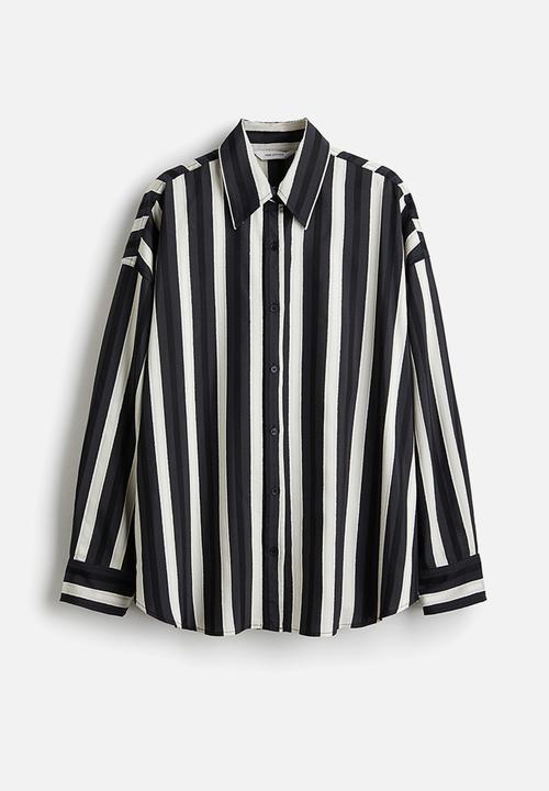 H&M - Oversized dobby-weave shirt - black striped