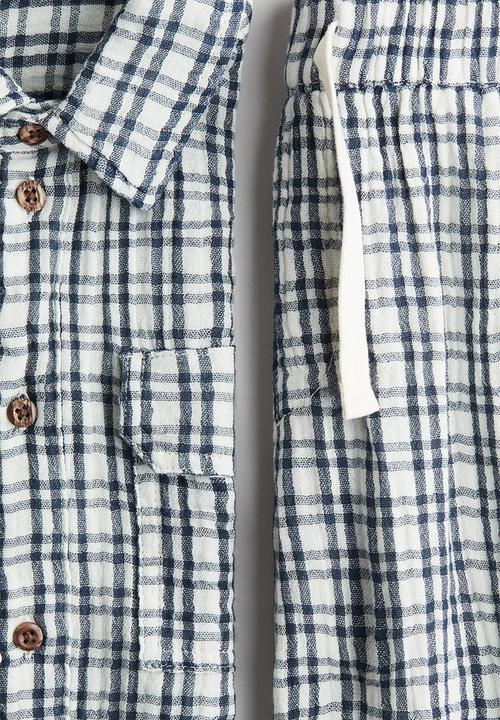 H&M - 2-Piece cotton muslin set - dark blue/checked 