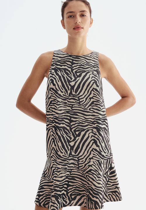 H&M - A-line dress - light beige & zebra print 