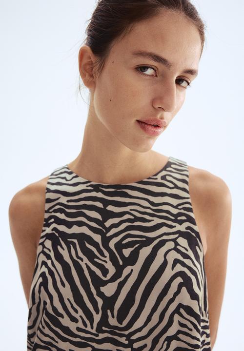 H&M - A-line dress - light beige & zebra print 