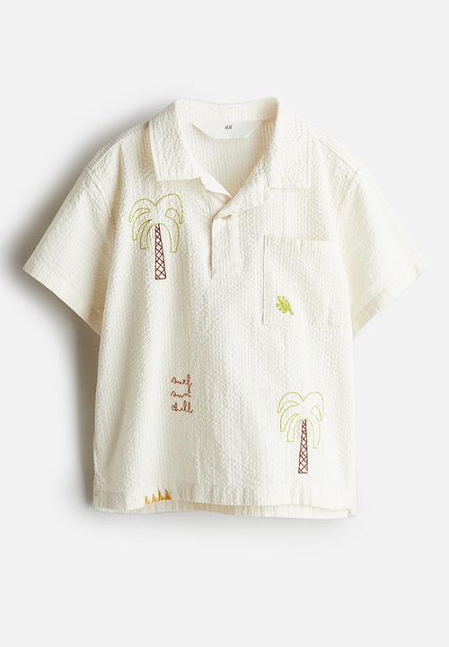 H&M - Cotton seersucker polo shirt - cream/palm trees