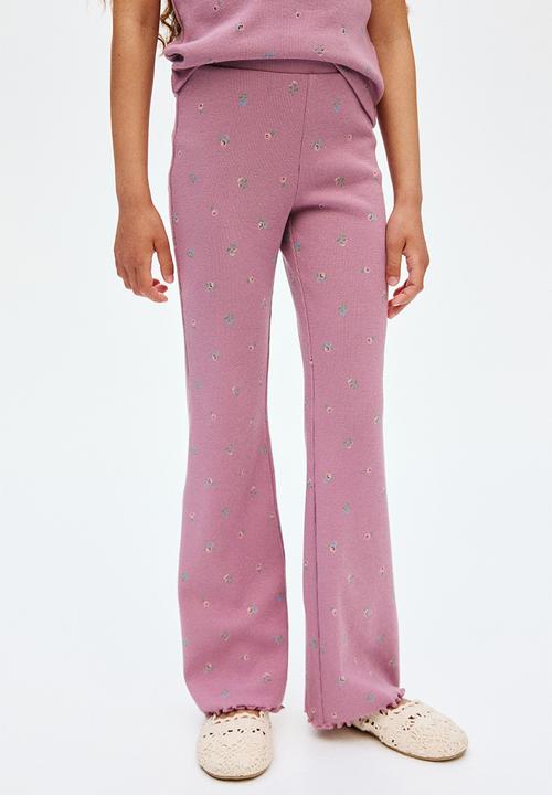 H&M - Flared leggings - dark dusty pink floral 