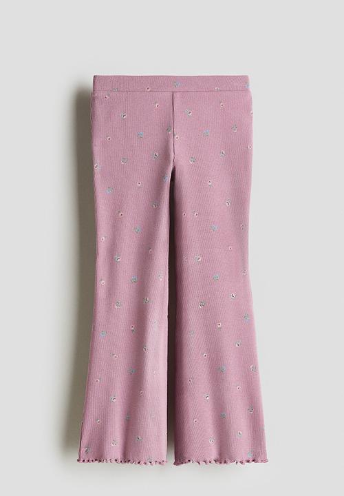 H&M - Flared leggings - dark dusty pink floral 