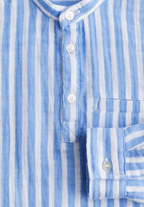 H&M - Cotton muslin grandad shirt - blue/white striped