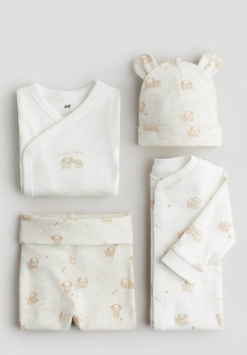 H&M - 4 piece cotton jersey gift set - light beige puppies