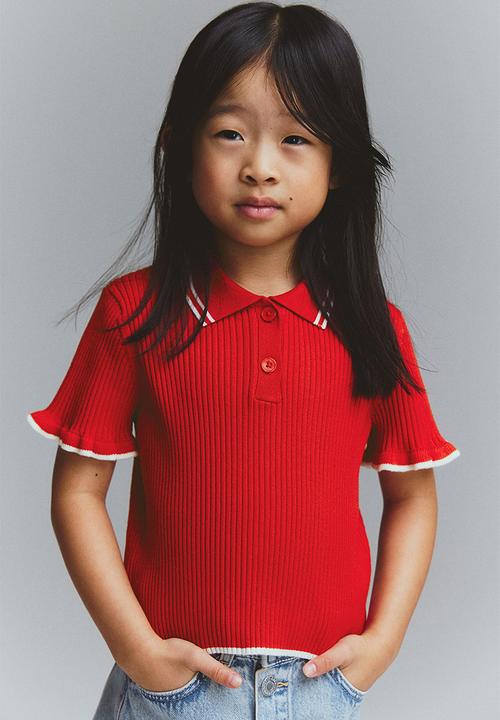 H&M - Rib-knit collared top - bright red