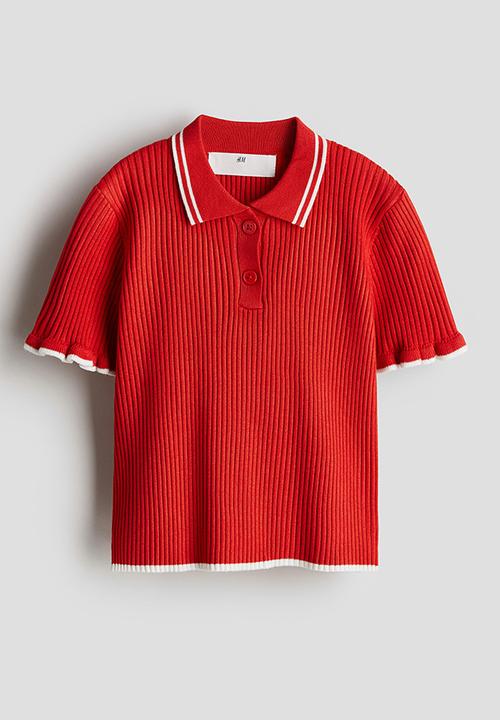 H&M - Rib-knit collared top - bright red
