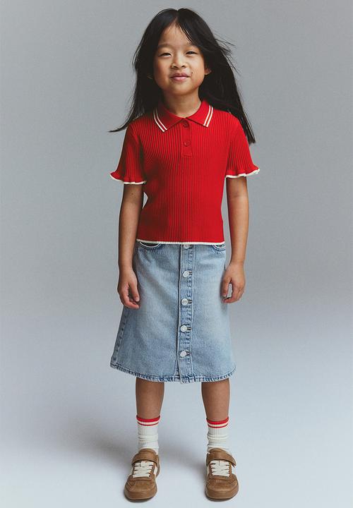 H&M - Rib-knit collared top - bright red