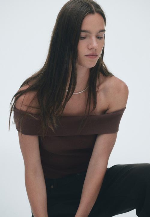 H&M - Ribbed off-the-shoulder top - brown