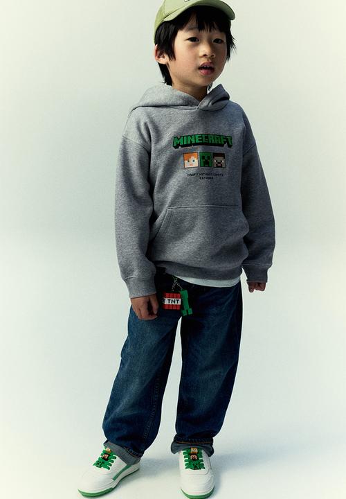 H&M - Printed hoodie - grey marl minecraft
