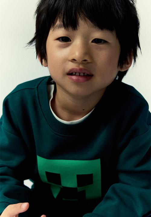 H&M - Printed sweatshirt - dark green minecraft