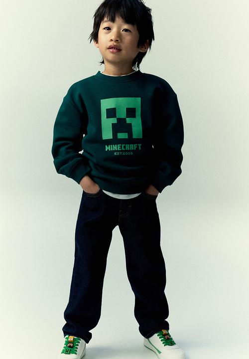 H&M - Printed sweatshirt - dark green minecraft