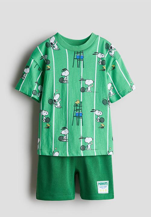 H&M - 2-piece printed set - green snoopy