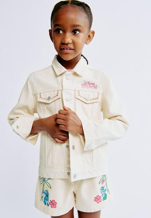 H&M - Printed denim jacket - white & lilo & stitch
