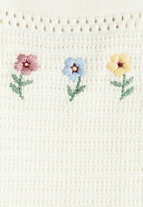 H&M - Crochet-look strappy top - cream/flowers 