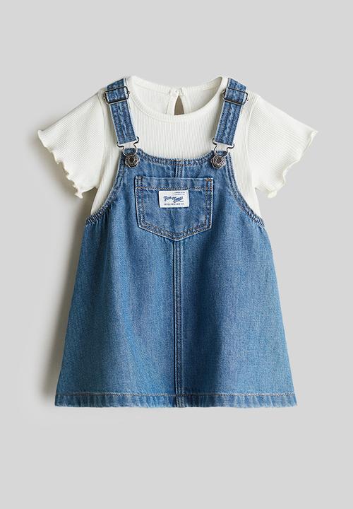 H&M - 2-Piece dungaree dress and top set - denim blue/white