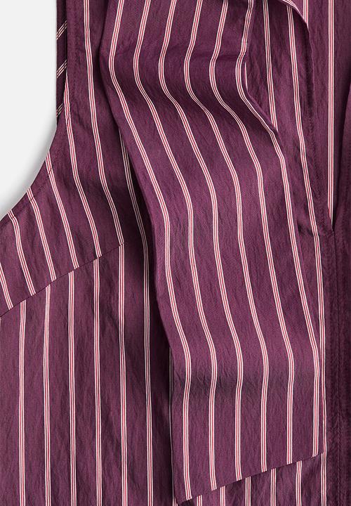 H&M - Tie-neck blouse - dark purple/striped 