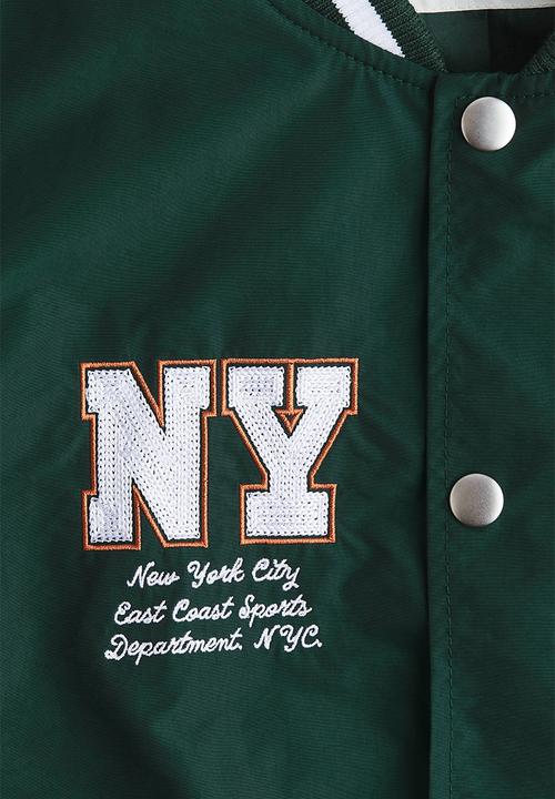 H&M - Motif-detail baseball jacket - dark green/new york -