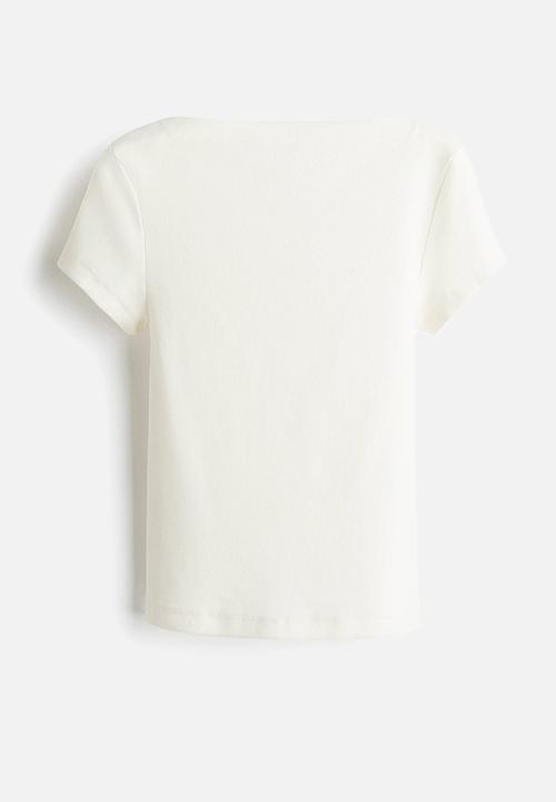 H&M - Ribbed boat-neck top - white