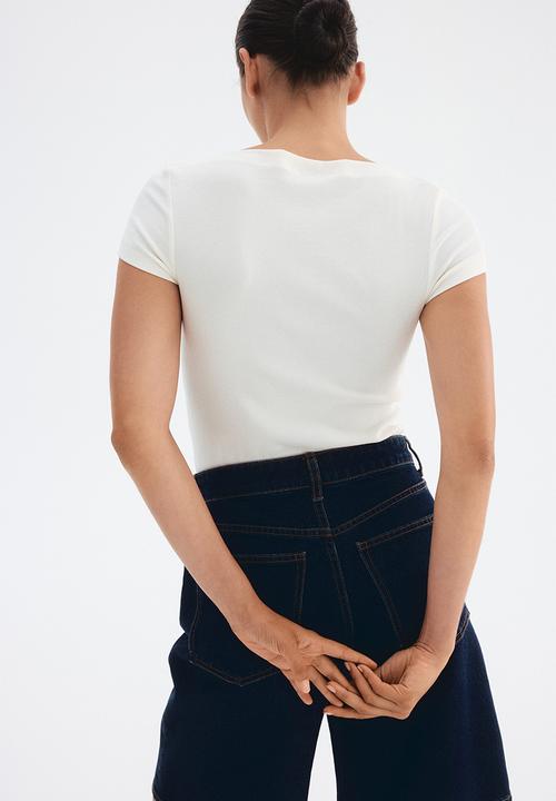 H&M - Ribbed boat-neck top - white