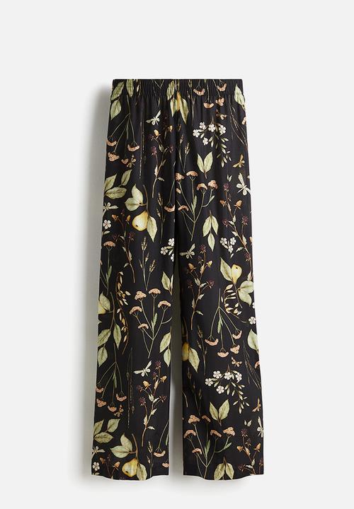 H&M - Straight pull-on trousers - black floral